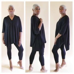 Double V Tunic Legging Set Black